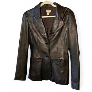Old Navy Vintage Genuine Leather Blazer Jacket - Dark Brown
